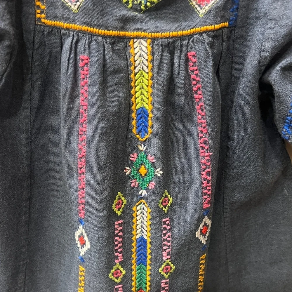 Peek Dark Blue Kids Blouse with Colorful Embroidery Boho